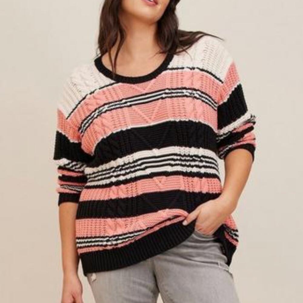 Torrid Pink Multi Stripe Cable Pullover Tie Back Sweater 2X NWT 18915684